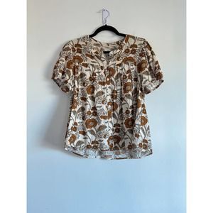 Faherty Floral Blouse in Cream and Brown